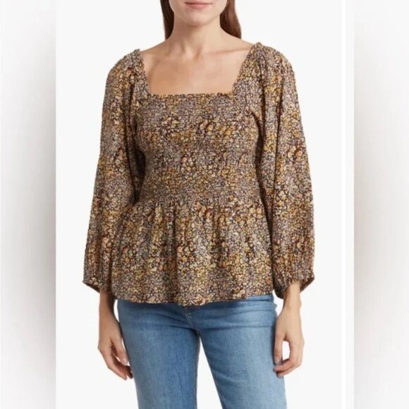 Madewell Lucie Floral Smock Ruffle Peplum Blouse Top Size 4 EUC - Picture 1 of 13